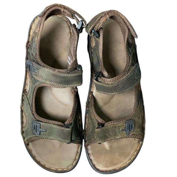 Jousen Mens 13 Brown Sandals Faux Leather Open Toe Hook Loop & Fastener Shoes - Picture 6 of 9